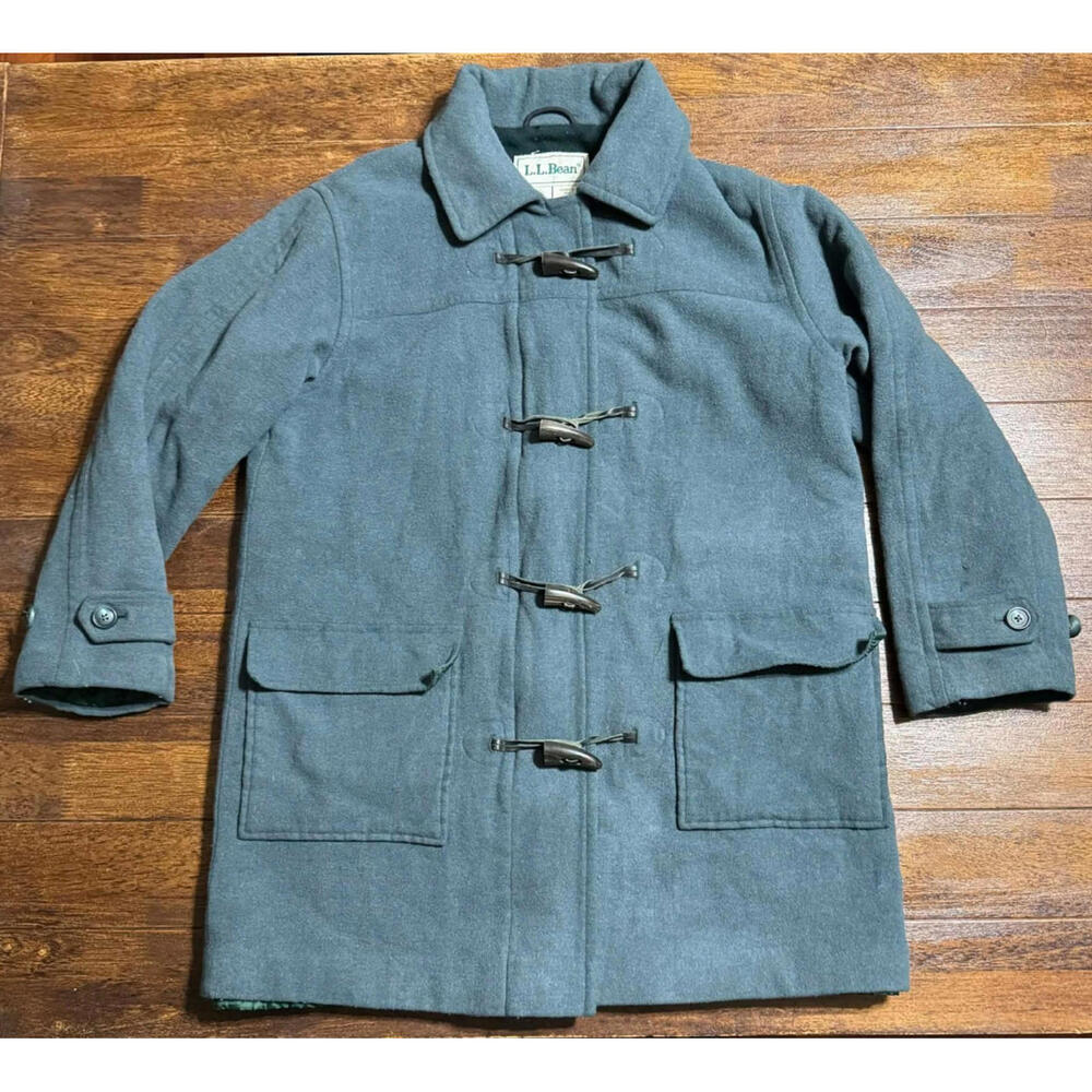 Vintage LL Bean Womens Green Wool Blend Toggle Coat  Sz S Thinsulate *No Hood